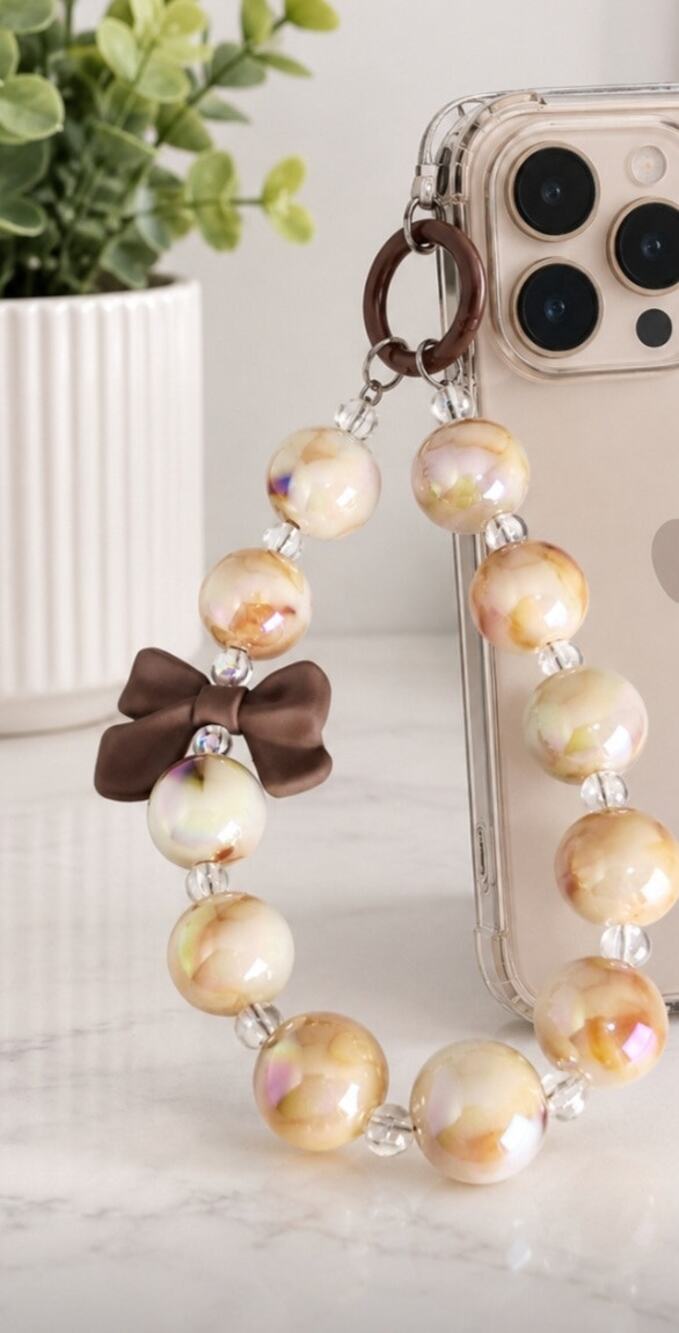 Luxe Iridescent Wristlet Cell Key Chain Tan